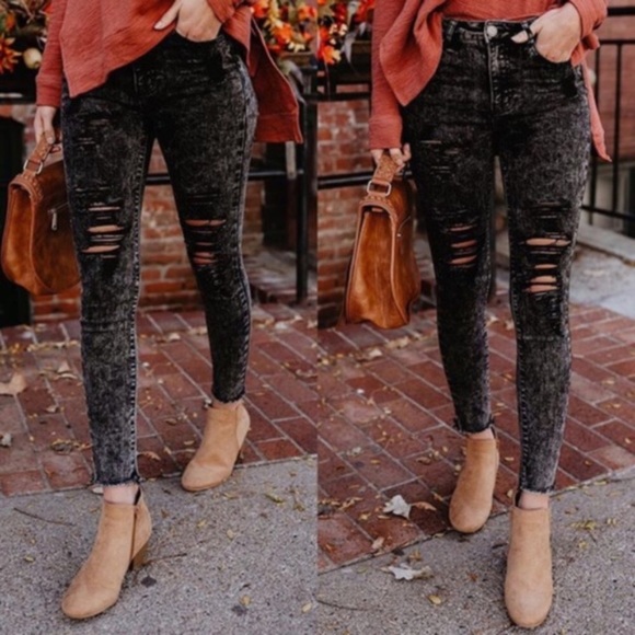 Distressed Denim - Black Ripped Jeans - Picture 2 of 4